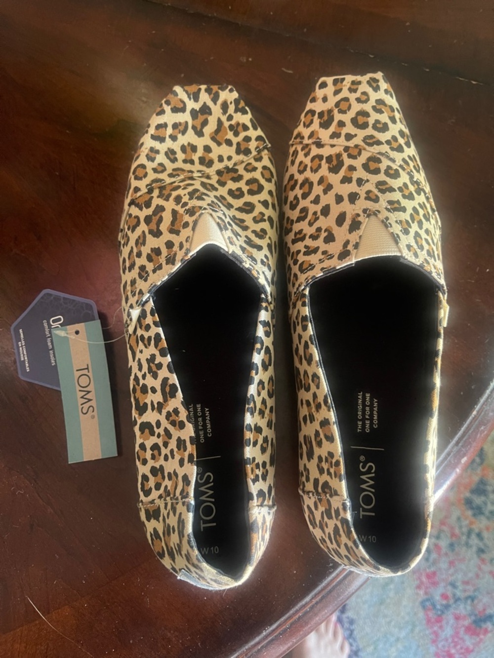 TOMS Leopard-Print Slip-On Flats in Tan and Black